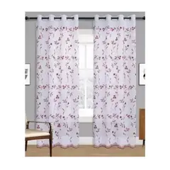 GENERICO - Cortina Velo Visillo Bordado 140 x 240 cm 2 Paños - Jazmín Burdeo