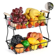 EINICIO - Cesta Doble Para Frutas Y Verduras Con Ganchos Para Plátanos