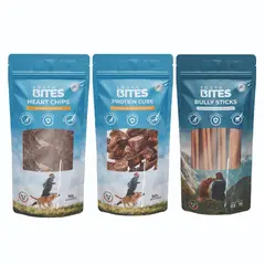 SOUTH BITES SPA - Pack Snack 1 Bully Sticks + 1 Protein cube + 1 Heart Chips