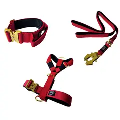 GENERICO - Collar Táctico + Arnes y Correa Para Perro - ROJO TALLA M