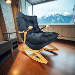 MUEBLES NEW - SILLA MECEDORA COQUETTE CON APOYA BRAZO NEGRO LINO.