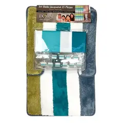 DORAL - Set de Baño 15pcs Franjas Petróleo Verde Azul