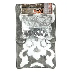 DORAL - Set de Baño 15pcs Jacquard Flores Gris Blanco