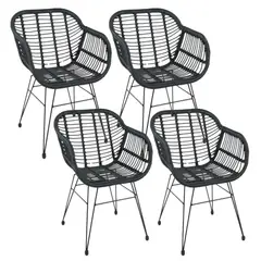 PANDALINO - Pack 4 Butacas Grecia - Diseño en Rattan Negro