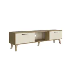 FMFURNITURE - Rack Tv 65 2 Puertas 160X43X35 Cm Cafe Claro Y Beige