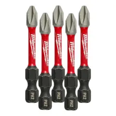 MILWAUKEE - Pack 5 Puntas 2puLG. Ph2 Shockwave Milwauke 48-32-460.- E.o