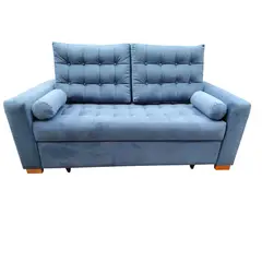 DKORA - SOFA CAMA LIRIO FELPA AZUL 3 CUERPOS