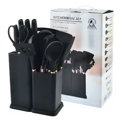 GENERICO - Utensilios Set De Cocina 19 Piezas Silicona Mango De Negro