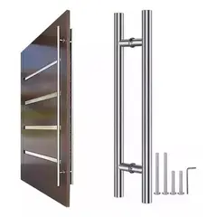 GENERICO - Manillon Doble Acero Inoxidable 100 Cm Para Puerta Madera Plateado