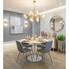 CORI CORI - Juego de Comedor Mesa Tulip Blanca 100 cms + 4 Sillas Scoop Grises