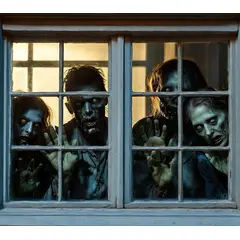 FRANK & MORTIS - Ventana Falsa Zombies - Decoración Espeluznante para Halloween