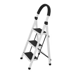 GENERICO - Escalera Taburete Plegable 3 Peldaños Antideslizantes Color Blanco