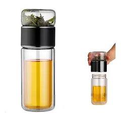 KUANGYE - Botella De Vidrio Doble Pared Portátil Termos Infusor De Té