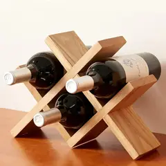 EVERSO - Estante De Madera De Roble Para Vino, 4 Botellas, Soporte Para