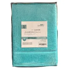 CANNON - Set Toalla Mano Baño Algodon American Family Celeste