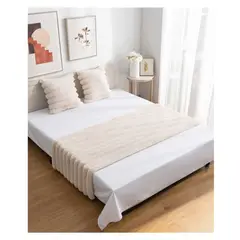 ALMA & DECO - Set Piecera Premium + 2 Fundas Cojín Piel Conejo Canelón Beige