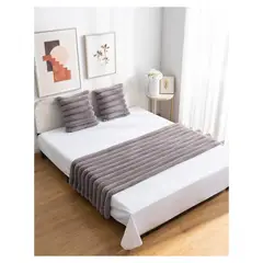 ALMA & DECO - Set Piecera Premium + 2 Fundas Cojín Piel Conejo Canelón Gris