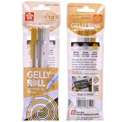 SAKURA - Set lápices gel Gelly Roll 3 Colores (Oro, Plata y Blanco)