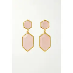 GENERICO - AMBAR JOYAS - Aros Cuarzo Rosado Geométricos