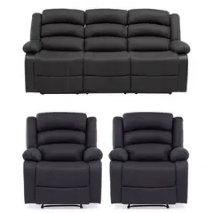 DANIELS - Living Reclinable 1 Sofá 3 Cuerpos + 2 Bergers Negro New Praga 8040FFBK