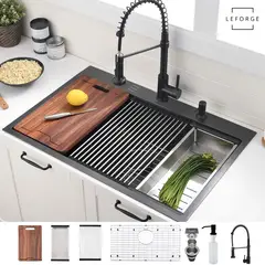 LEFORGE - Combo Lavaplatos Empotrado 75x45cm Acero Inoxidable Negro