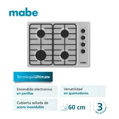 MABE - Encimera a Gas 4 platos 60cm Inox CMG6044SD-1CL