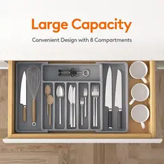 GENERICO - Organizador De Cubierto Extensible Ajustable 8 Compartimientos Gris