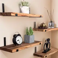 IDEEHOUSE - Set de 4 Repisas de Madera con Soportes Metálicos