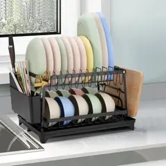 MOMO - Escurridor Secador De Loza Platos Extraíble 2 Niveles Color Negro