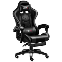 ATLAS - Silla Gamer Reclinable Negra Con Reposapiés Negra