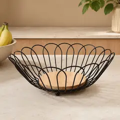 HOMESTAR - Cesta metálica para frutas y verduras negra 28 cm