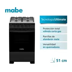 MABE - Cocina a Gas 4 platos 51cm válvula corta gas CMC5100NA1