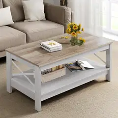 ELEMENT DESIGN - Mesa De Centro Rectangular Estilo Rústico de 2 Niveles