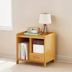 ANYHOGAR - Velador De Bambu Con Cajon Mesa De Noche