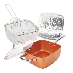 MOVI - Olla Sartén Multifunción Antiadherente con Tapa y Freidora