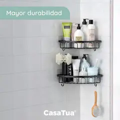 CASATUA - Esquinero Organizador Ducha Baño Adhesivo Set 2 Inoxidable - Negro
