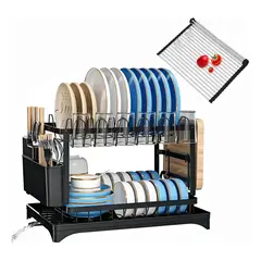 GENERICO - 2 Niveles Secador Escurridor De Loza Platos Acero Inoxidable