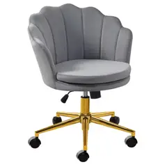 HABITA2 CHILE - Silla Escritorio Ostra Felpa Gris Pedestal Dorado