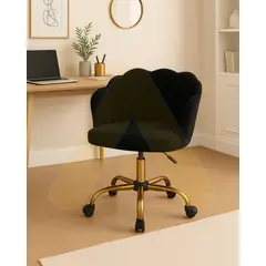 GENERICO - Silla Escritorio Ostra Felpa Negro Pedestal Dorado