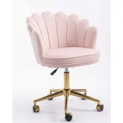 HABITA2 CHILE - Silla Escritorio Ostra Felpa Rosado Pedestal Dorado