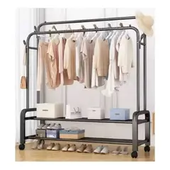 GENERICO - Perchero NEGRO Doble Barra Organizador De Ropa Con Ruedas 48 KG WM