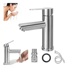 KUANGYE - Llave Monomando Lavatorio Lavamanos Modern Plateado Cepillado