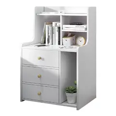 MUNDO MAGIA - Velador 3 Niveles Con Cajones, Color Blanco, 48x30x70 Cm