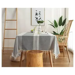 ALMA & DECO - Mantel Bordado Premium Rectangular Gris Etnico140 cm X 220 cm