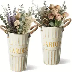 GENERICO - Juego de 2 Macetas Metálicas Vintage - Acabado Rústico para Balcón