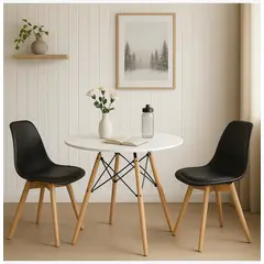 CORI CORI - Juego de Comedor Mesa 80cms Blanca + 2 Sillas Tulip Negra