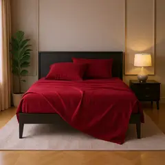 ALTERNATIVE - Juego De Sábanas 800 Hilos 15 Plazas Burdeo Liso