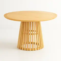 KLIK - Mesa Redonda de 120 cm Madera Natural con Base Estilo Rejilla - Café