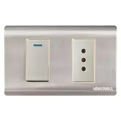 GENERICO - Tomacorriente Enchufe + Interruptor Acero Inoxidable 10a