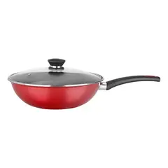 MAGEFESA - Wok Sarten Antiadherente Con Tapa 30cm Coral Rojo